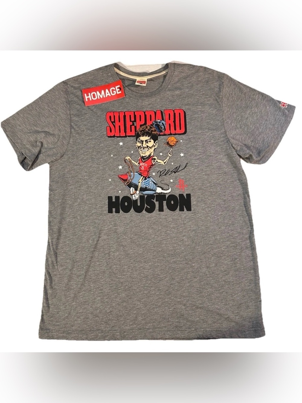 New Homage Reed Sheppard Houston Rockets Caricature T Shirt sz XL Grey NBA